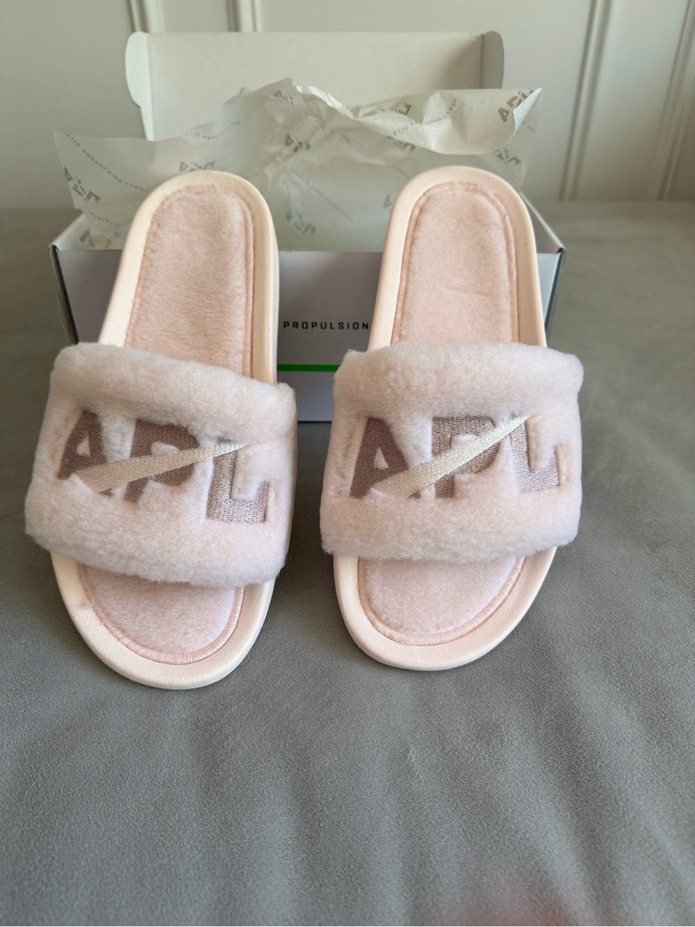 APL Shearling Slide Sandals in Blush Pink